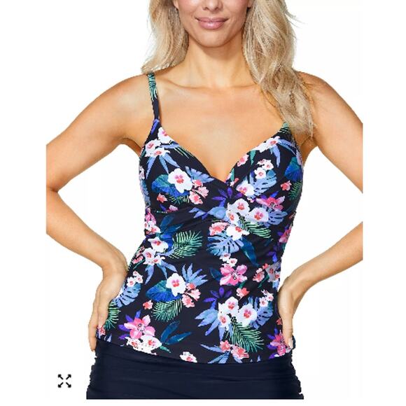 NEW Island Escape Black Floral Tankini Top Size 6 Pushup Tropical Swim Suit NWT - Picture 1 of 8